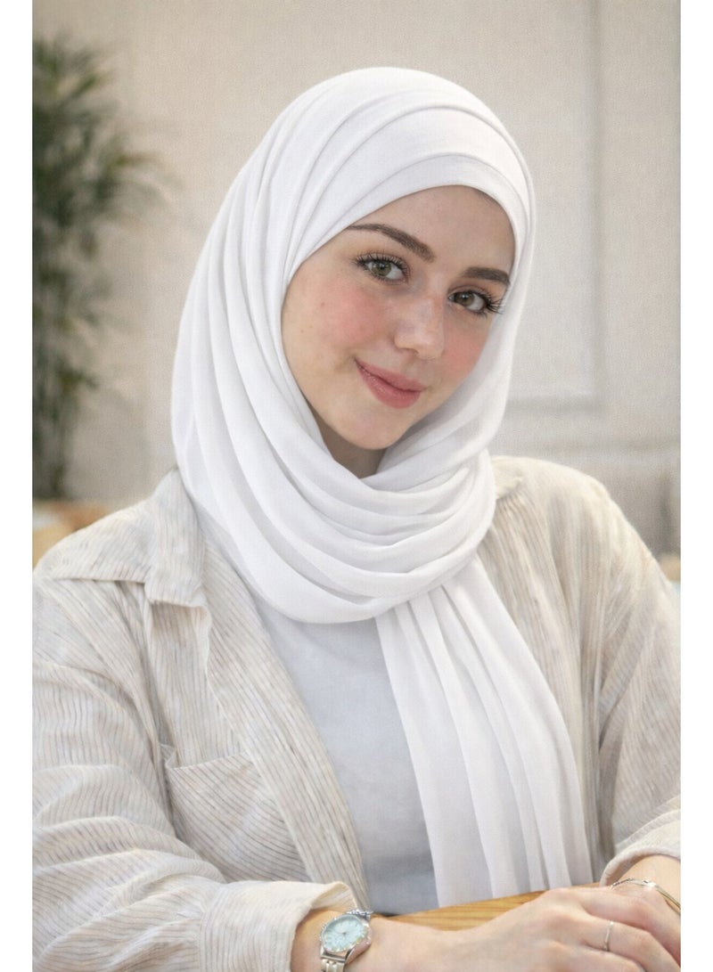 طرحة قطن ليكرا مع بندانة  باللون الابيض مقاس 2 متر × 60 سم  خامة مريحة وثبات طوال اليوم - Image 2